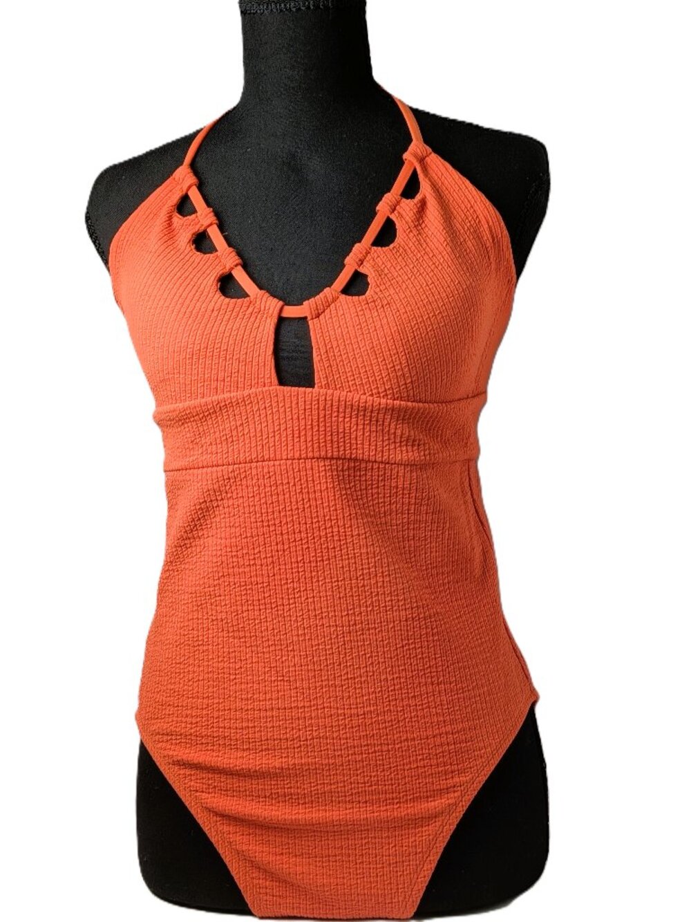 Becca by Rebecca Virtue Burnt Orange Ribbed One Piece Swimsuit Size L NEW w/ Tag